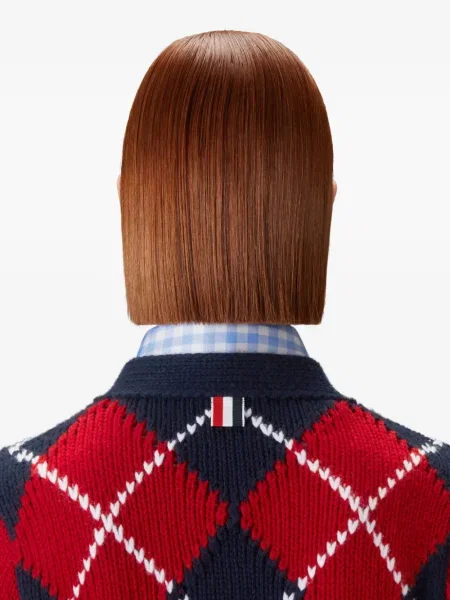 Cardigan Thom Browne cu decolteu în V cu model argyle roșu