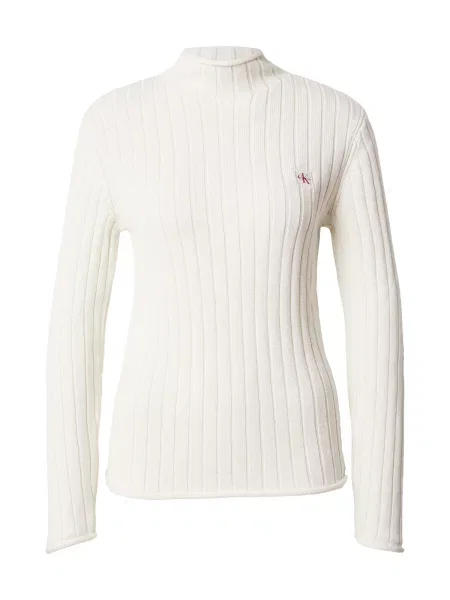 Pulover Calvin Klein Jeans cu guler înalt alb