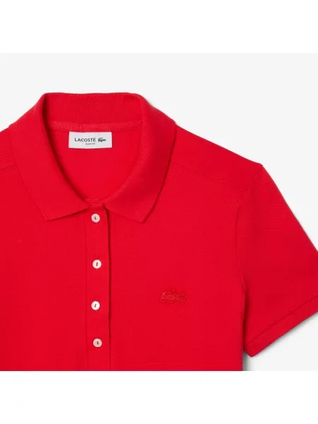Lacoste Sukienka Z Kołnierzykiem Polo Z Krótkim Rękawem Slim Fit czerwona