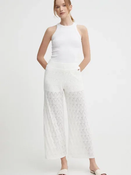 Панталон с лен Pepe Jeans GOLDIE PANTS синьо къса разкроена бежово