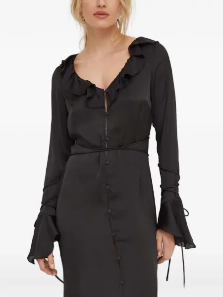 Odgovarati midi haljina Résumé s volanima iznad koljena crna