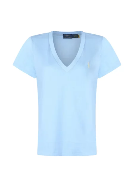 Поло тениска Polo Ralph Lauren с V-образно деколте синьо