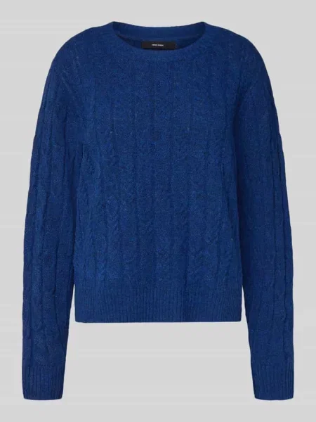 Sweter z dzianiny o kroju regular fit ze ściegiem warkoczowym model ‘ARIES’ Vero Moda niebieski