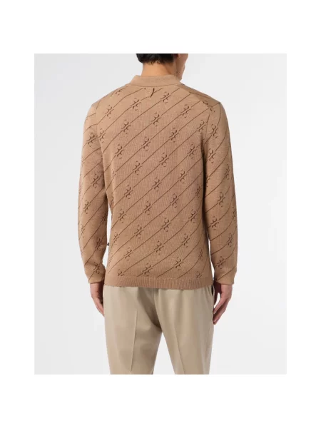 Sweter Billionaire wełniany z dekoltem w serek z długim rękawem brązowy