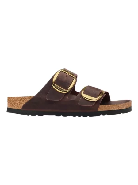 Klapki Birkenstock skórzane na sprzączkę brązowe