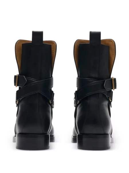 Botine Burberry din piele cu cataramă biker negru