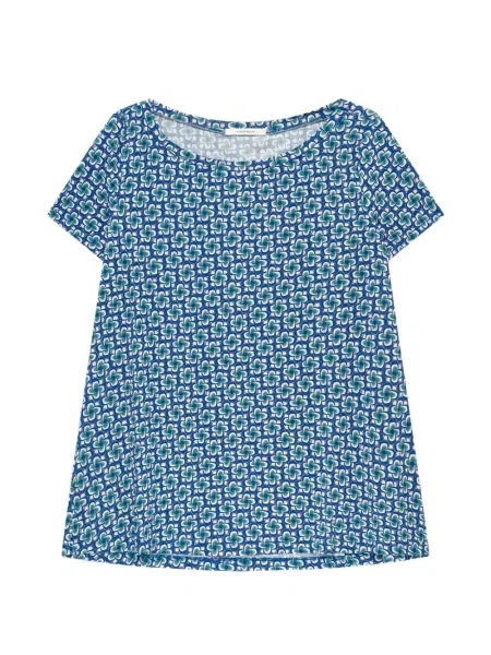 Tricou Maliparmi cu imagine cu imprimeu geometric cu decolteu barcă albastru