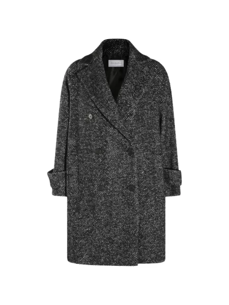 Palton Antonelli cu model herringbone cu două rânduri de nasturi negru