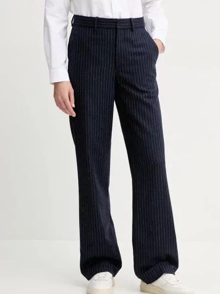 A.P.C. pantaloni de lana pantalon jane femei marin drept high waist albastru