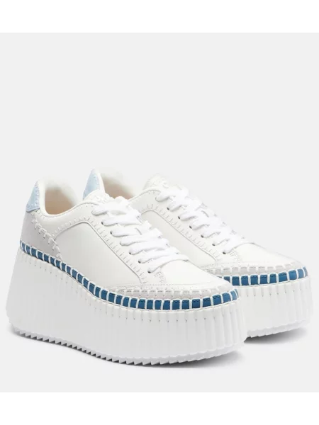 Sneakerși Chloé Nama din piele cu platformă albastru