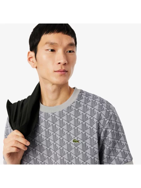 Lacoste Koszulka Żakardowa Z Monogramem szara