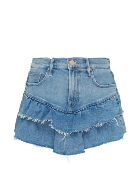 Fustă din denim Mother cu pene albastru