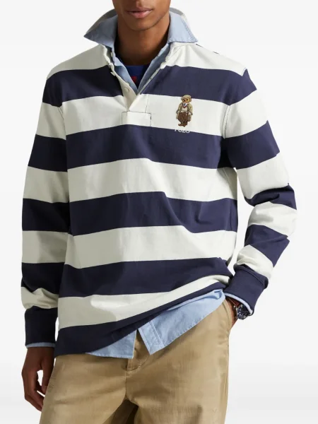 Ριγέ polo Polo Ralph Lauren με κουκούλα με αυτόγραφο λευκό