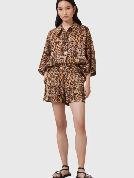 AllSaints pantaloni scurți din amestec de mătase CHARLI cu imprimeu high waist portocaliu