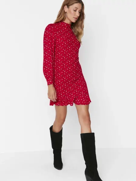 Rochie mini Trendyol cu guler înalt țesută roșu
