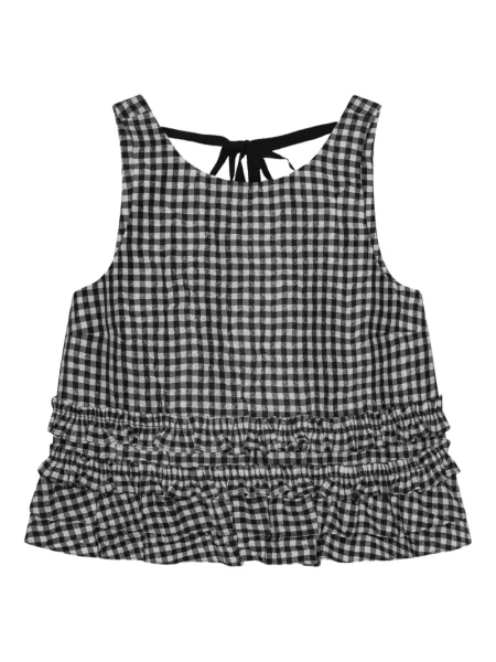 Top Ganni w kratkę z nadrukiem czarny