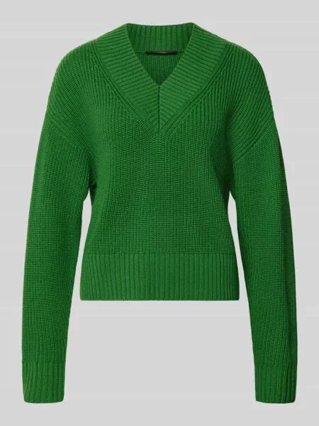 Sweter z dzianiny z żywej wełny z dekoltem w serek Windsor zielony