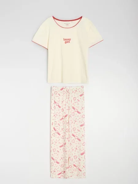 Двокомплектна піжама з ребристим верхом і штанами з кремовий