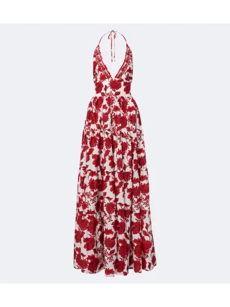 Rochie maxi Alexandra Miro de mătase cu model floral roșu