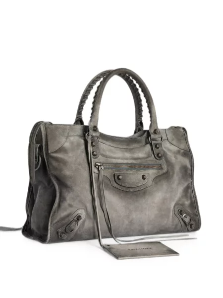 Велурена восъчен шопинг чанта Balenciaga сиво