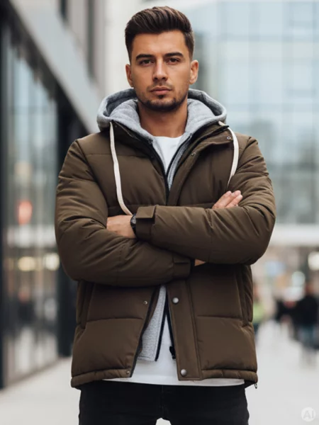 Kurtka zimowa pikowana z kapturem khaki Dstreet