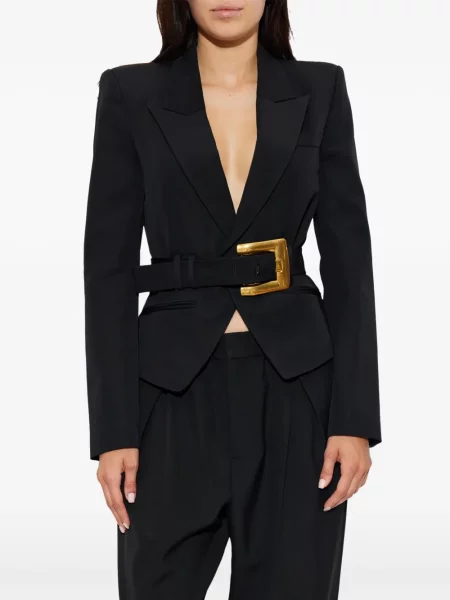 Cu centură sacou Balmain de lână negru