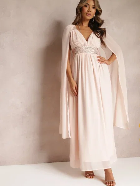 Rochie Maxi Cloș cu Paiete pe Bretele Late Nedilva roz
