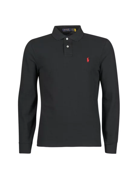 Polo majica Polo Ralph Lauren z dolgimi rokavi z vezenjem z mrežo črna