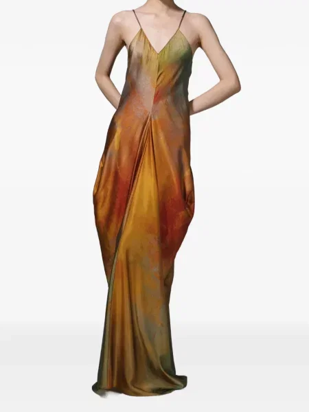 Rochie Yangkehan cu model floral cu imagine drapată portocaliu