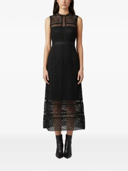 Rochie midi Self-portrait fără mâneci din dantelă evazată negru