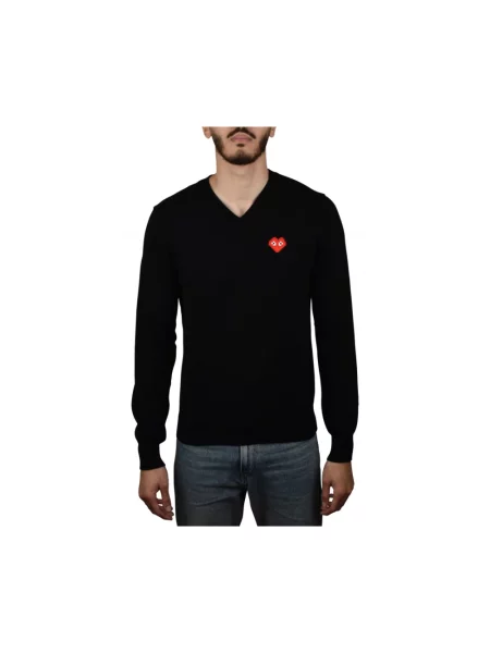 Sweter Comme Des Garcons wełniany z dekoltem w serek czarny