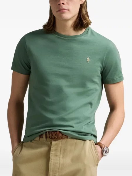 Zateplené pruhované tričko Polo Ralph Lauren s výšivkou zelené