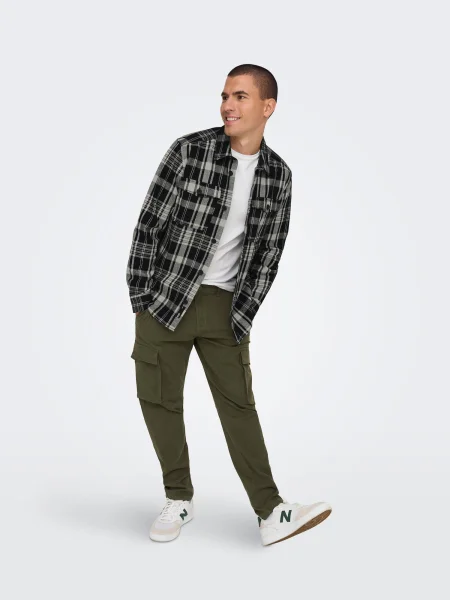 Only & Sons Srajca Milo svetlo siva / črna bela