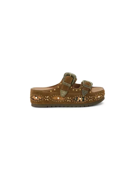 Klapki Kurt Geiger na koturnie na sprzączkę brązowe