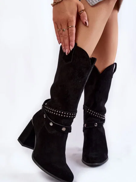 Велурени ботуши Lewski Shoes с висок ток