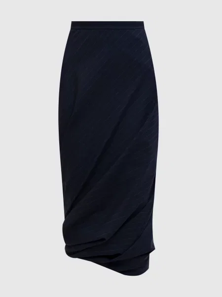 Шерстяная юбка миди Balenciaga в полоску синяя