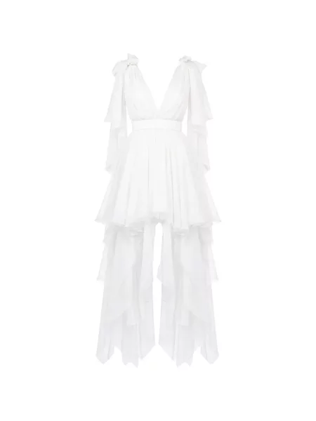 Rochie mini Monarh de mătase asimetrică alb