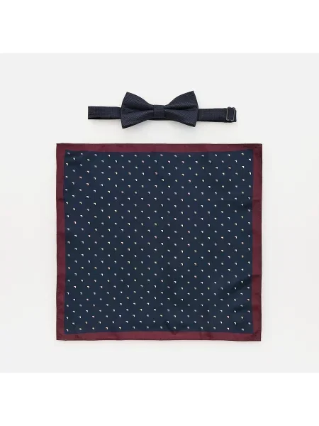 Reserved Jacquard csokornyakkendő mintás öltönyzsebkendővel tengerészkék