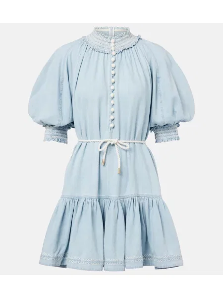 Sukienka jeansowa Zimmermann z falbankami niebieska