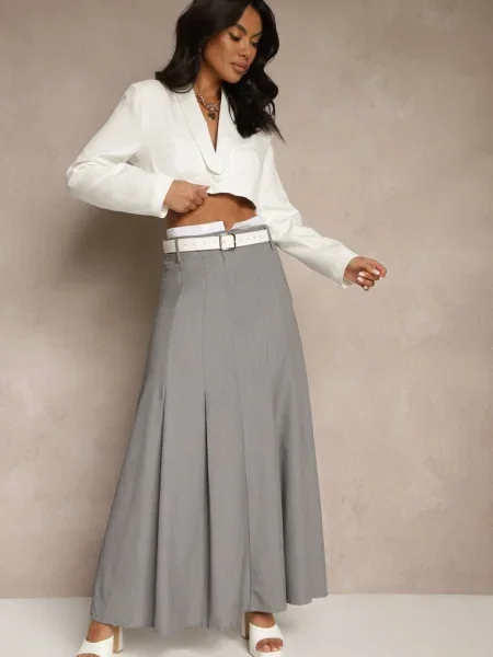 Fustă Lungă Cloș Talie Înaltă Leoraia gri