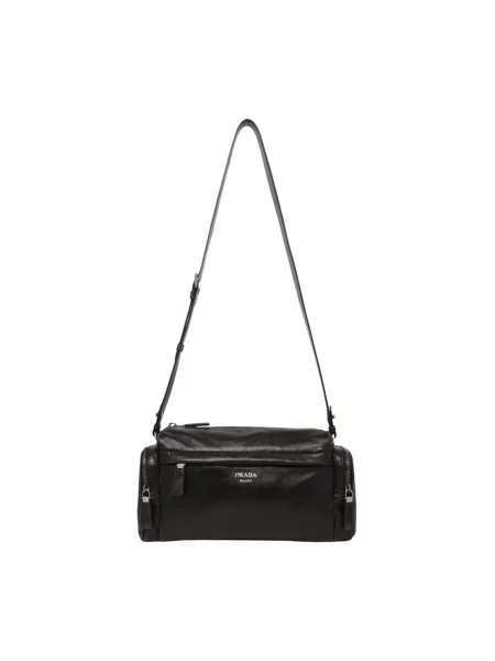 Torba crossbody Prada skórzana z przetarciami brązowa