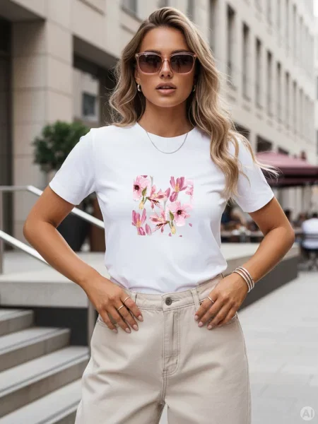 T-shirt z kwiecistym nadrukiem Dstreet biały