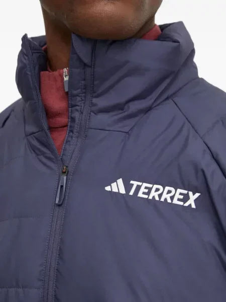 Пухен елец Adidas на райета с качулка бяло