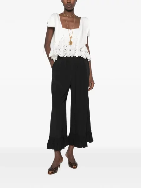 Pantaloni Chloé de mătase cu volane negru
