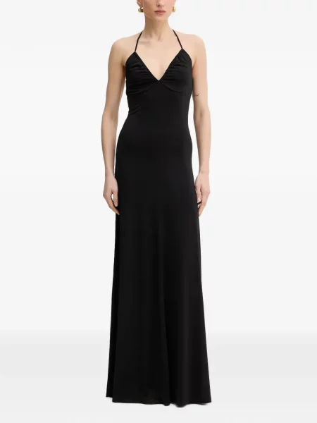 Rochie maxi Silvian Heach cu volane cu gât halter negru