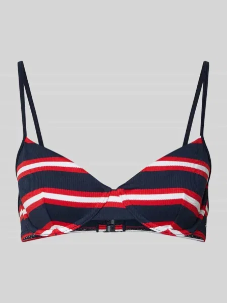 Góra od bikini z prążkowanego materiału Tommy Hilfiger granatowy