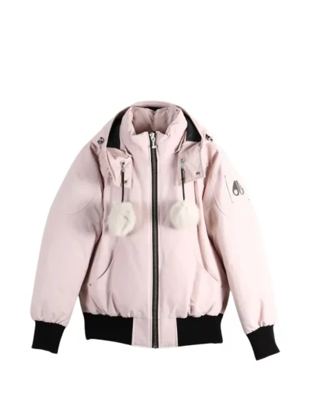 Bunda Moose Knuckles s kapucí s bambulkou růžová