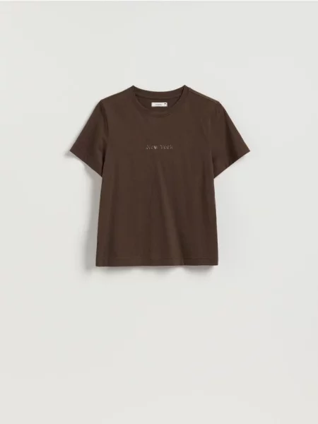 Reserved Tricou cu imprimeu maro-închis maro