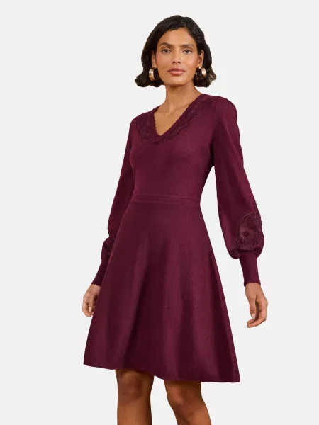 Love & roses Rochie tricotat burgundy roșu
