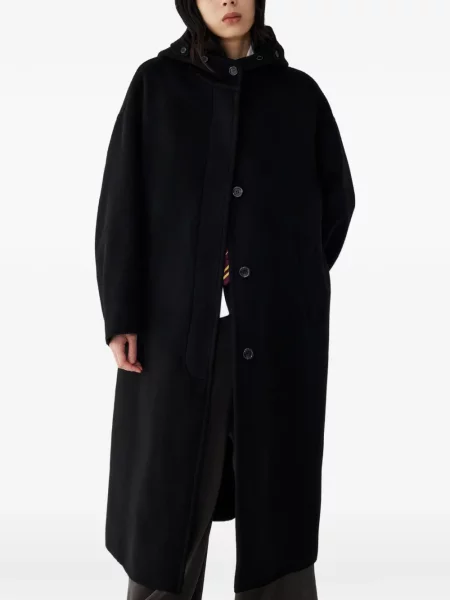 Vlněný kabát Tomboy s kapucí černý